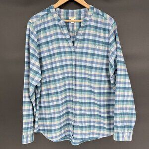 L.L. Bean Womens Blue Plaid Flannel Button Up Shirt 2X Long Sleeve Outdoor